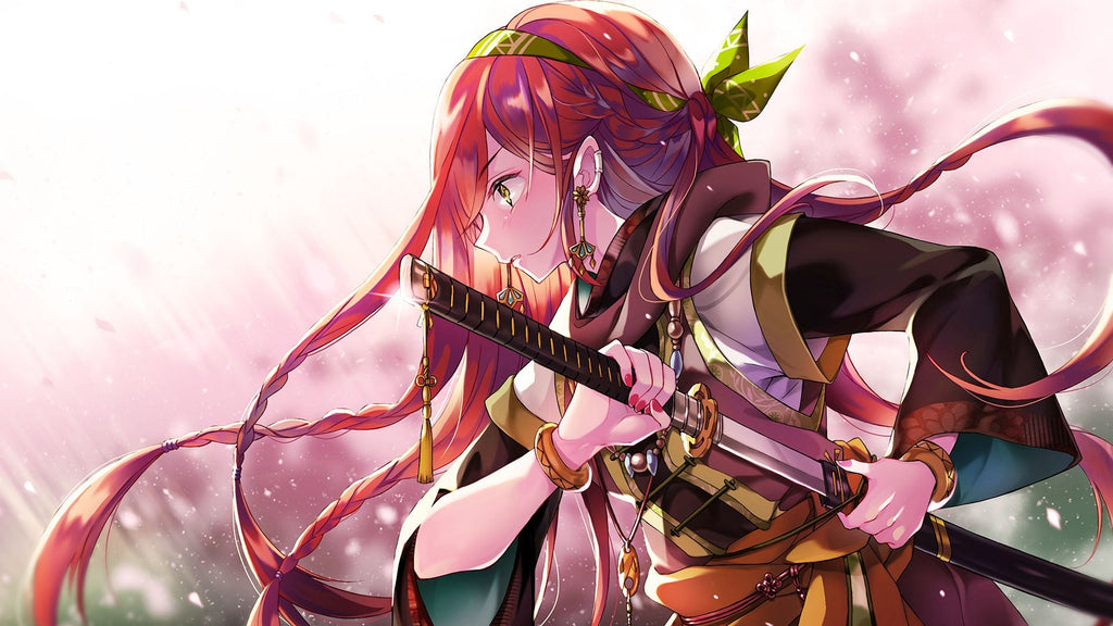 A girl who looks like a Japanese anime character with Samurai sword