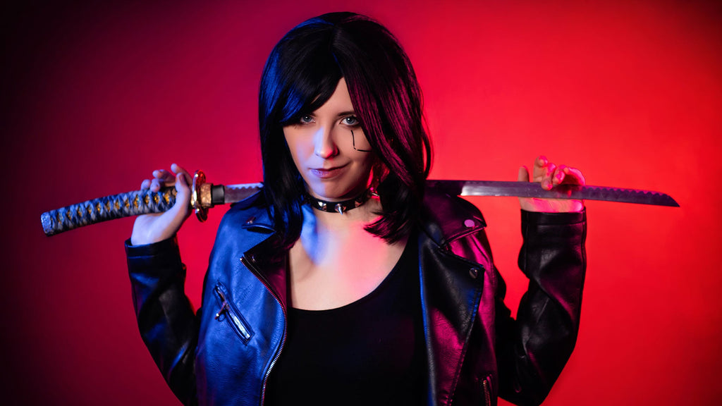 Rock singer with Japanese sword Katana