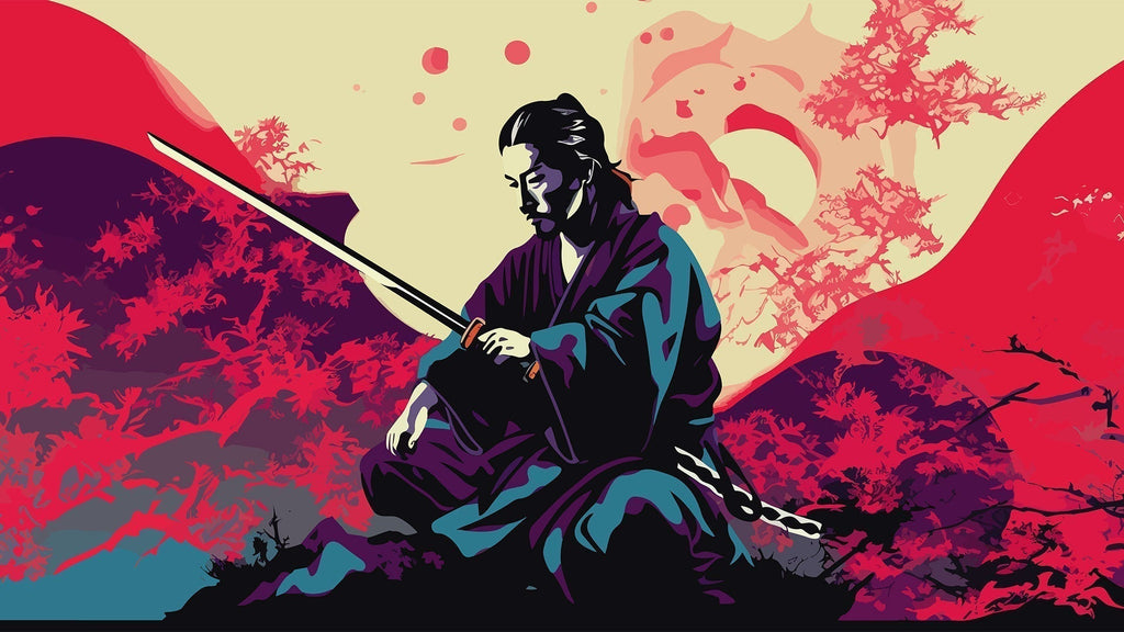 Painting of Samurai and Japanese sword